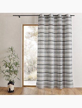 Voilage organza tissé à rayures horizontales et œillets