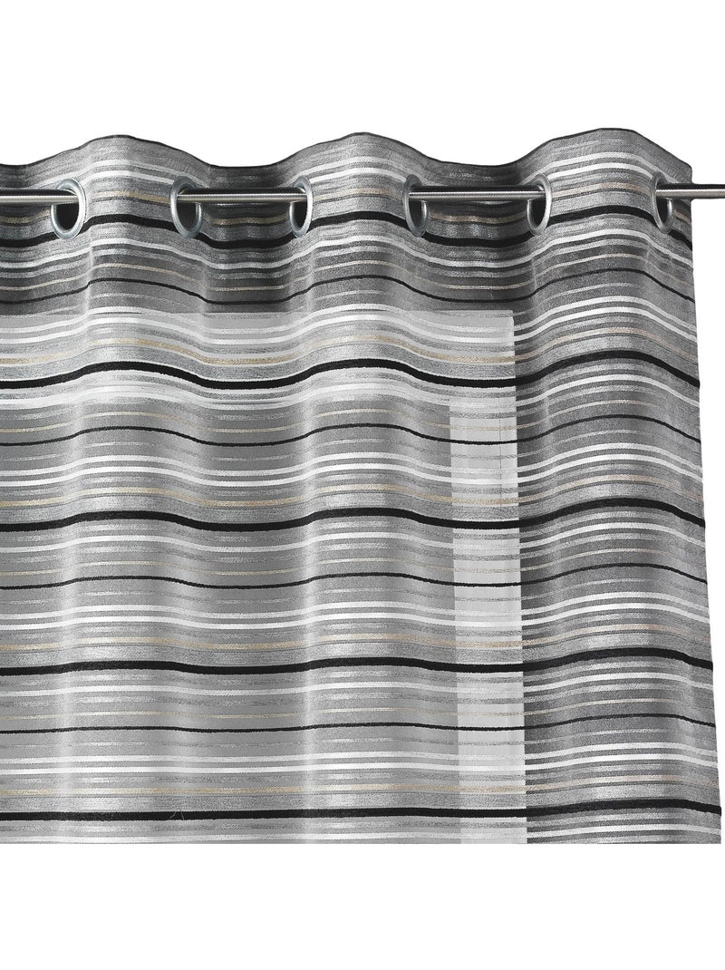 Voilage Organza tissé Rayures horizontales gris anthracite - Kiabi
