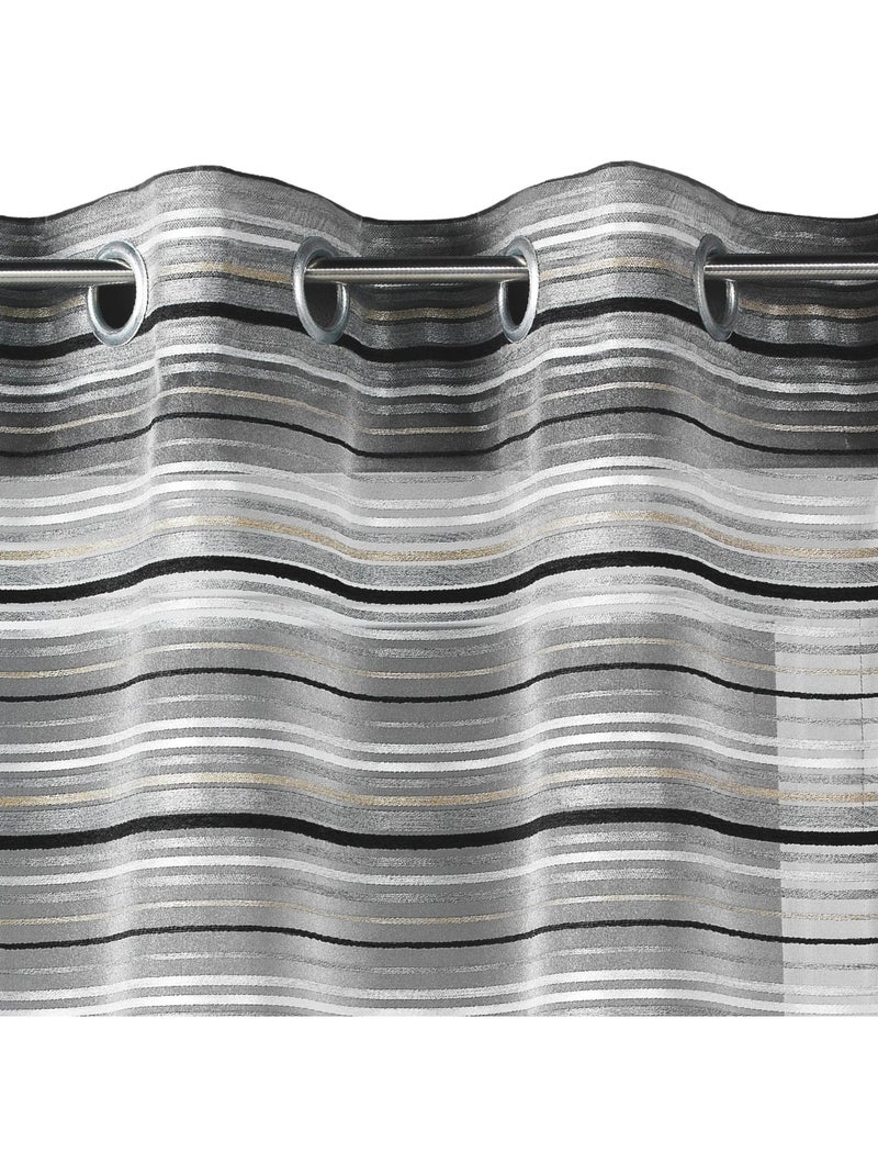 Voilage Organza tissé Rayures horizontales gris anthracite - Kiabi