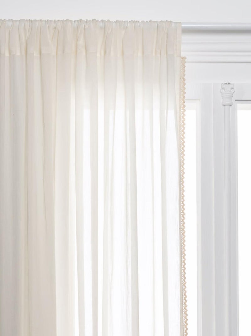 Voilage passe tringle style cottage avec dentelle Beige - Kiabi