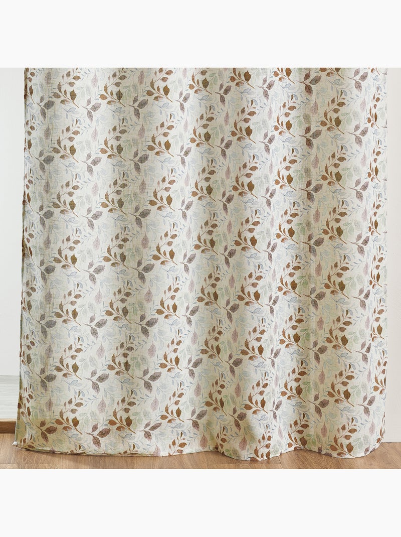 Voilage poly-lin imprimé à motif feuillage avec œillets Marron - Kiabi