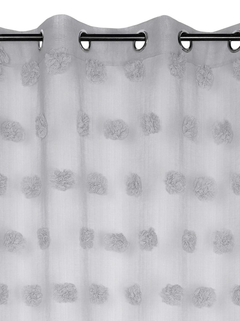 Voilage pompons brodés Gris perle - Kiabi