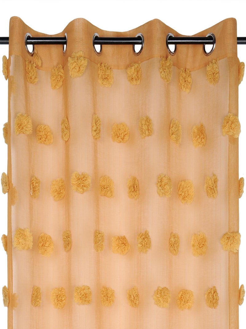 Voilage pompons brodés Jaune moutarde - Kiabi