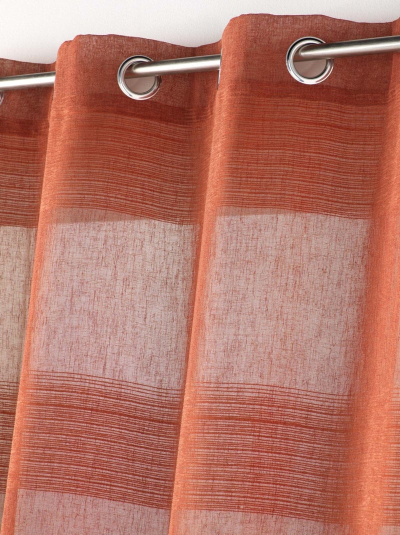 Voilage rayé fils chenille  - Effet lin Terracotta - Kiabi