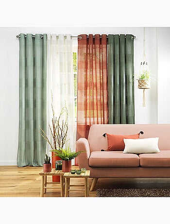 Voilage rayé fils chenille - Effet lin