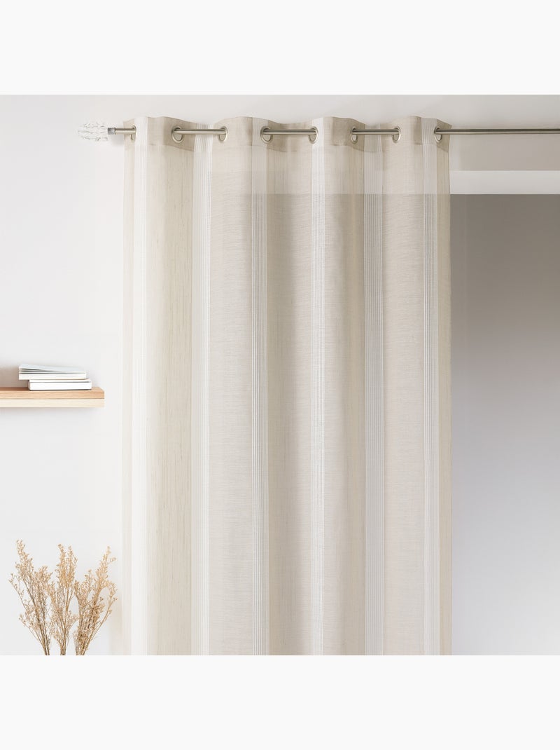 Voilage rayures brodées ton sur ton Beige - Kiabi