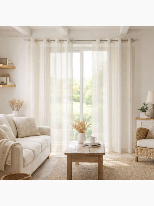 Voilage rayures brodées ton sur ton - Kiabi