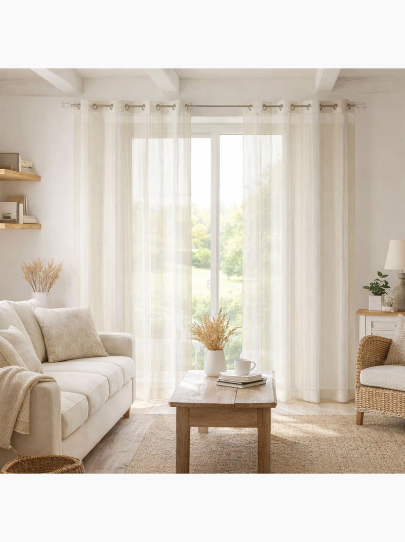 Voilage rayures brodées ton sur ton Beige - Kiabi
