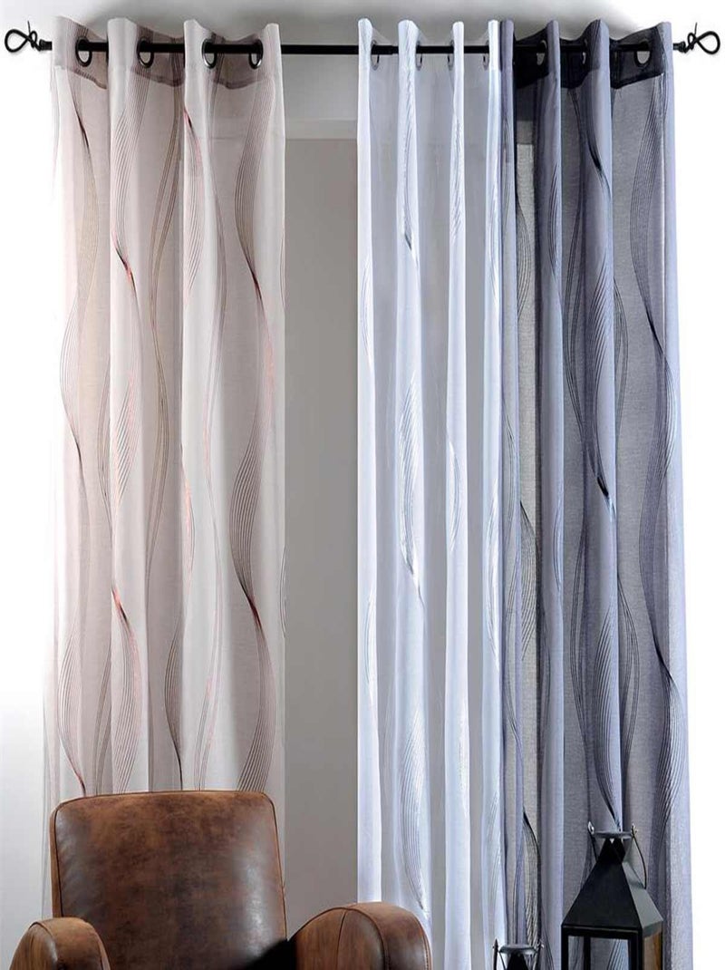 Voilage rayures ondulées métalisées Blanc - Kiabi