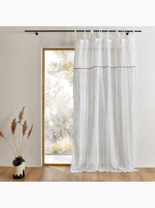 Voilage tamisant à nouettes avec parement et finition jute - Kiabi