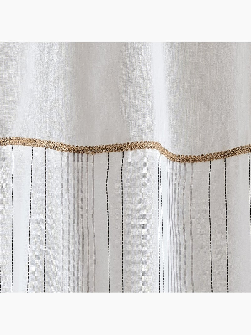 Voilage tamisant à nouettes avec parement et finition jute Ivoire - Kiabi