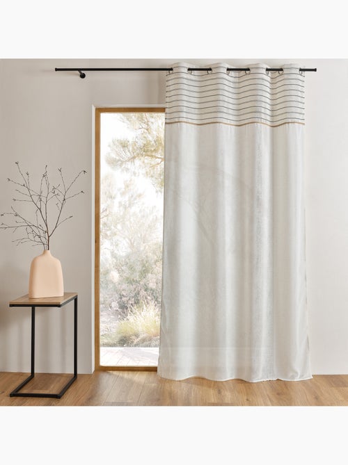 Voilage tamisant à œillets avec parement rayé - Kiabi