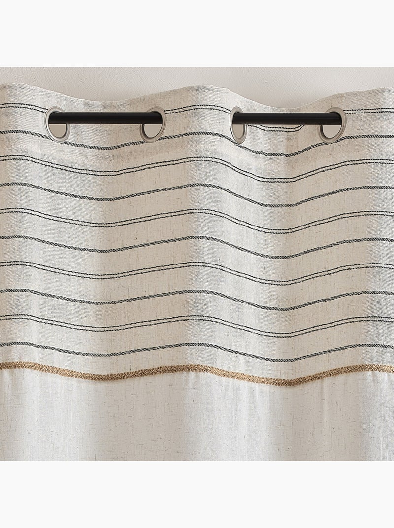 Voilage tamisant à œillets avec parement rayé Ivoire - Kiabi