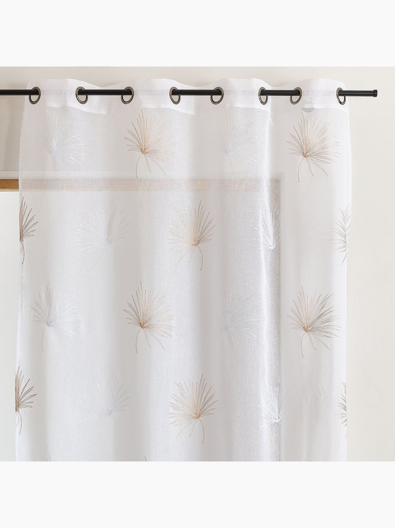 Voilage tamisant brodé à motif palme avec œillets Beige - Kiabi