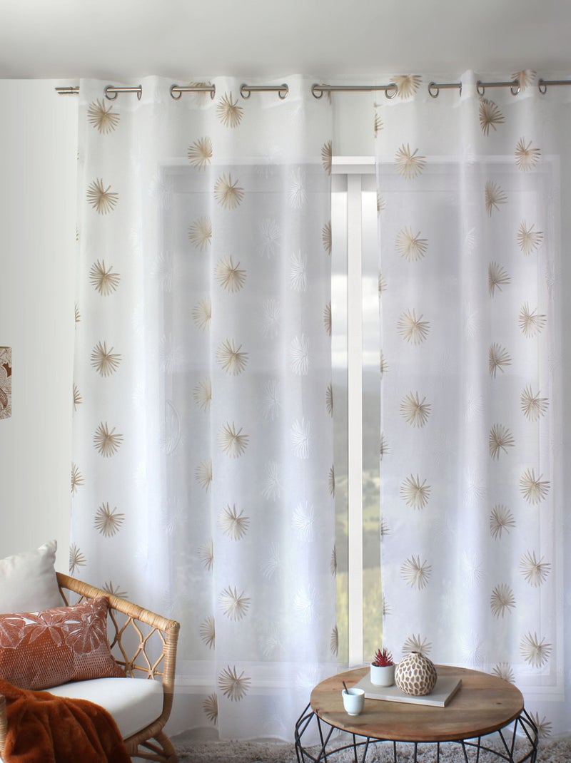 Voilage tamisant brodé  végétal Beige - Kiabi