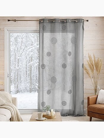 Voilage tamisant gros broderie pois