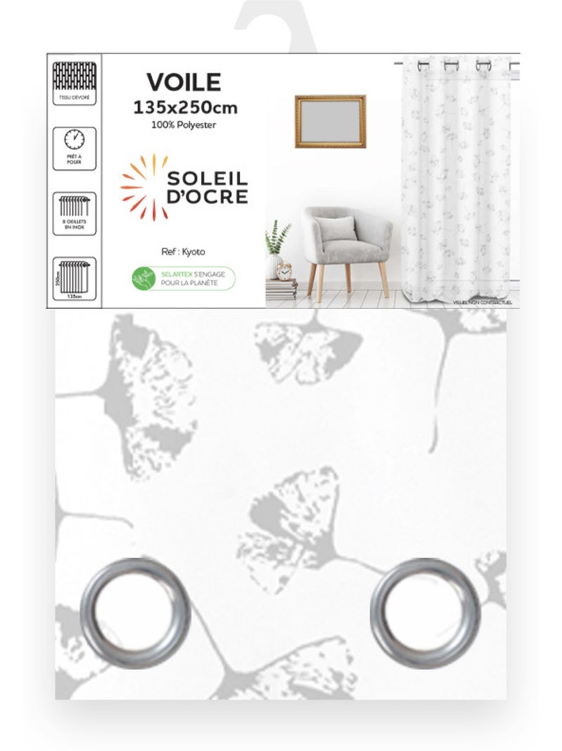 Voile à oeillets 135x250 cm KYOTO, par Soleil d'Ocre Blanc - Kiabi