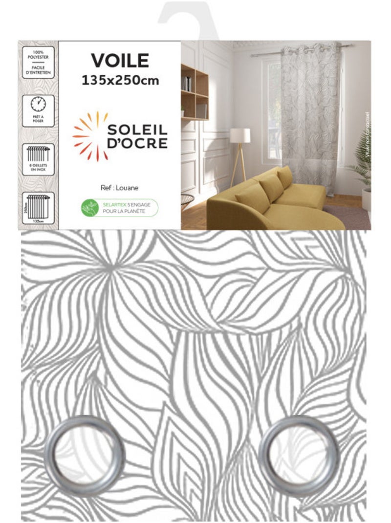 Voile à oeillets 135x250 cm LOUANE, par Soleil d'Ocre Blanc - Kiabi
