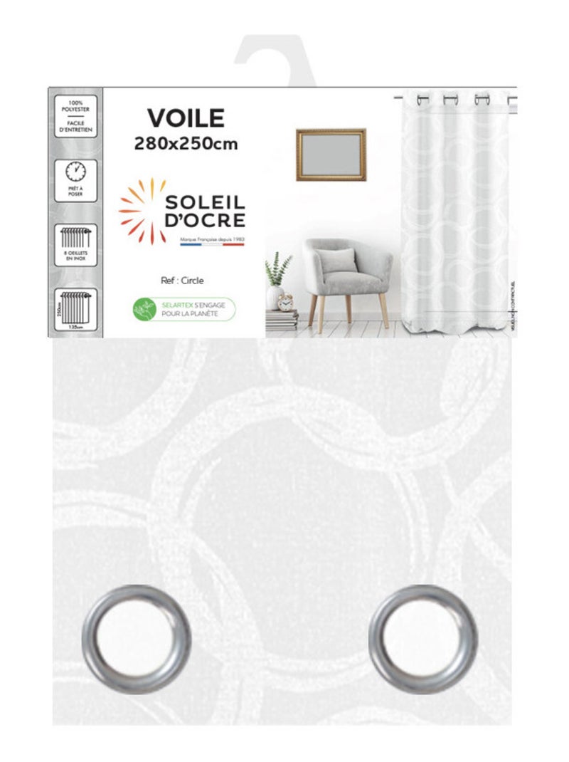 Voile à oeillets baie vitrée 280x250 CIRCLE, par Soleil d'Ocre Blanc - Kiabi