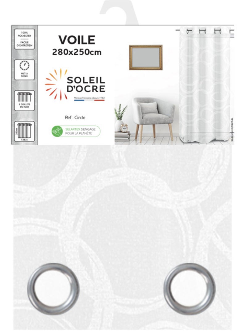 Voile à oeillets baie vitrée 280x250 CIRCLE, par Soleil d'Ocre Blanc - Kiabi