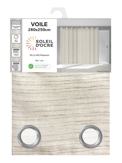 Voile à oeillets baie vitrée 280X250 cm LINA, par Soleil d'Ocre - Kiabi