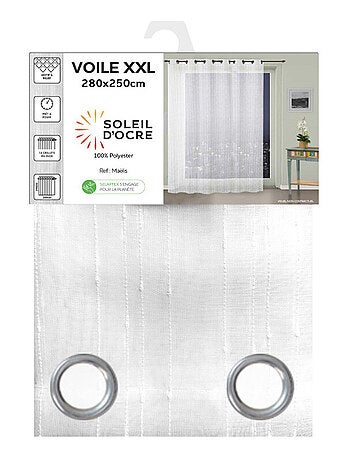 Voile à oeillets baie vitrée 280x250 cm MAELIS blanc, pas Soleil d'ocre