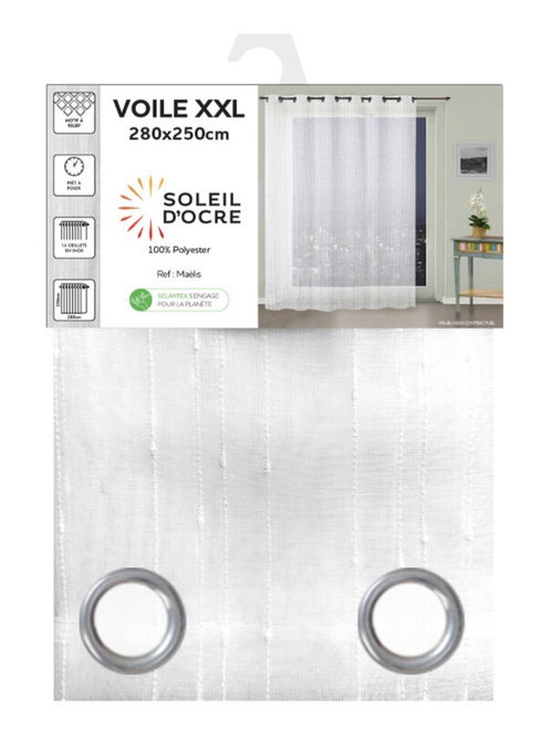 Voile à oeillets baie vitrée 280x250 cm MAELIS blanc, pas Soleil d'ocre - Kiabi