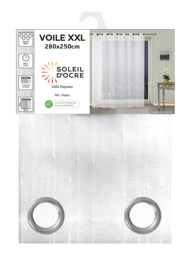 Voile à oeillets baie vitrée 280x250 cm MAELIS blanc, pas Soleil d'ocre Blanc - Kiabi