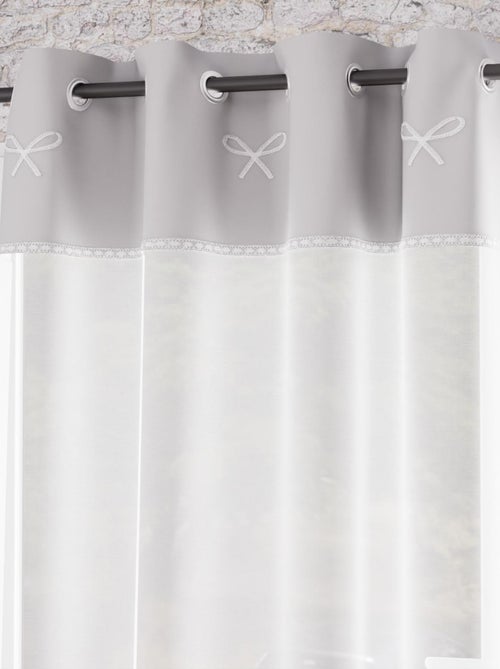 Voile à oeillets brodé en coton 135x250 cm EMILIE gris, par Soleil d'ocre - Kiabi
