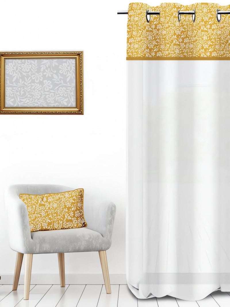 Voile à oeillets pur coton 135x250 cm VINTAGE moutarde, par Soleil d'Ocre Jaune - Kiabi