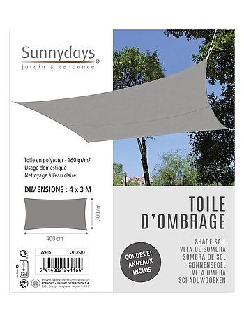 Voile d'ombrage 4x3 m gris clair