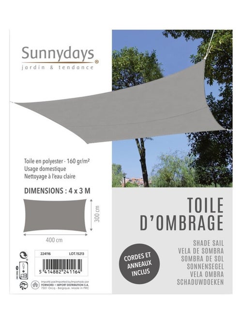 Voile d'ombrage 4x3 m gris clair - Kiabi