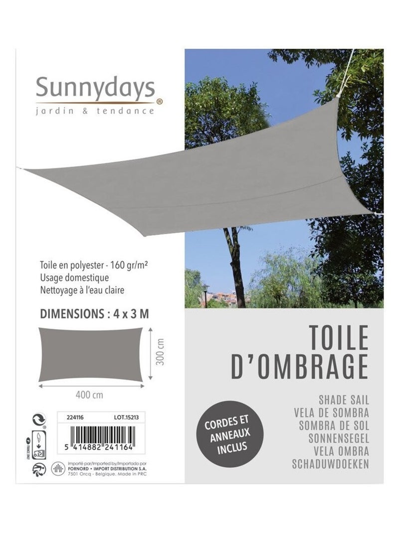Voile d'ombrage 4x3 m gris clair Gris - Kiabi