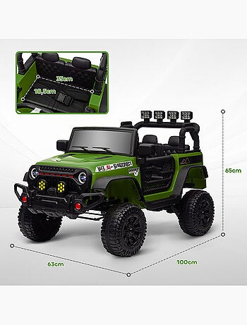 Voiture 4x4 électrique enfant style safari - 3 vitesses, nombreux effets - noir vert