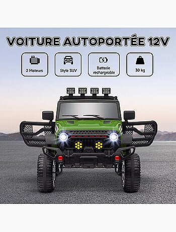 Voiture 4x4 électrique enfant style safari - 3 vitesses, nombreux effets - noir vert