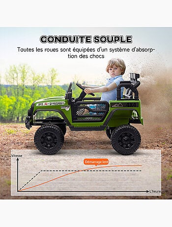 Voiture 4x4 électrique enfant style safari - 3 vitesses, nombreux effets - noir vert