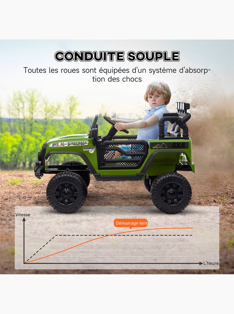 Voiture 4x4 électrique enfant style safari - 3 vitesses, nombreux effets - noir vert Vert - Kiabi