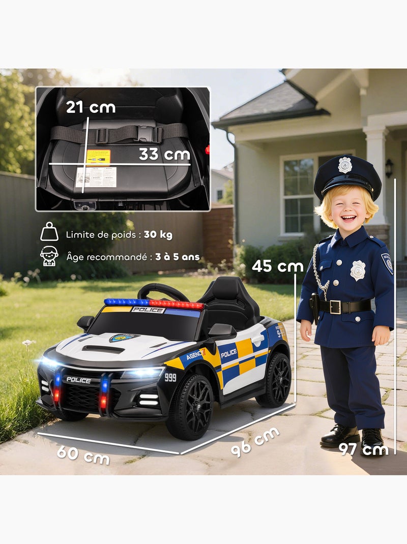 Voiture électrique de police enfant 7 km/h max. Télécommande noir Noir - Kiabi