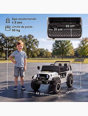 Voiture électrique enfant 4x4 télécommande 3-5 km/h effets noir blanc
