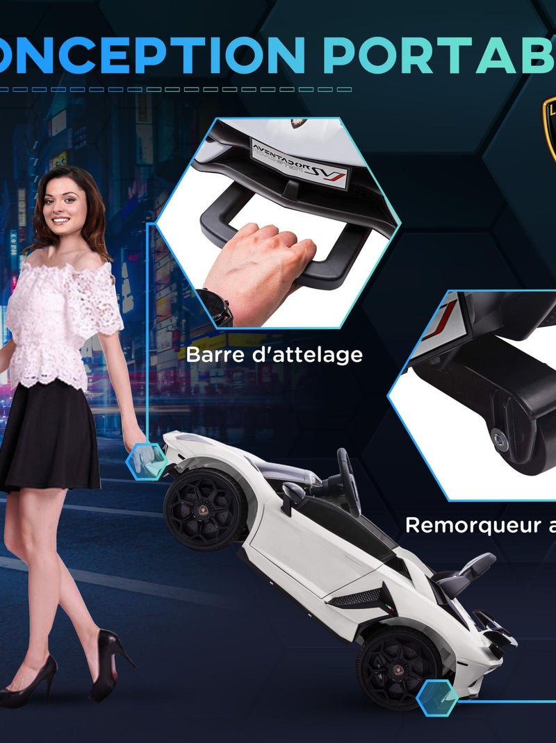 Voiture électrique enfant Lamborghini Aventador roadster SVJ avec télécommande Blanc - Kiabi