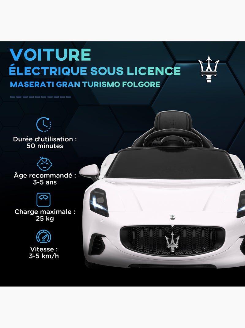 Voiture électrique enfant licence officielle maserati gran turismo folgore avec télécommande Blanc Blanc - Kiabi