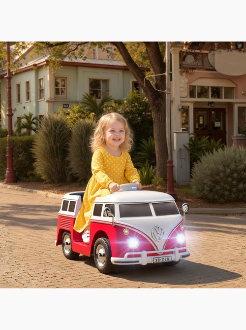 Voiture électrique enfant volkswagen combi t1 2 moteurs 12v nombreux effets blanc rouge - Kiabi