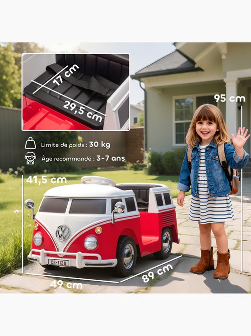 Voiture électrique enfant volkswagen combi t1 2 moteurs 12v nombreux effets blanc rouge - Kiabi