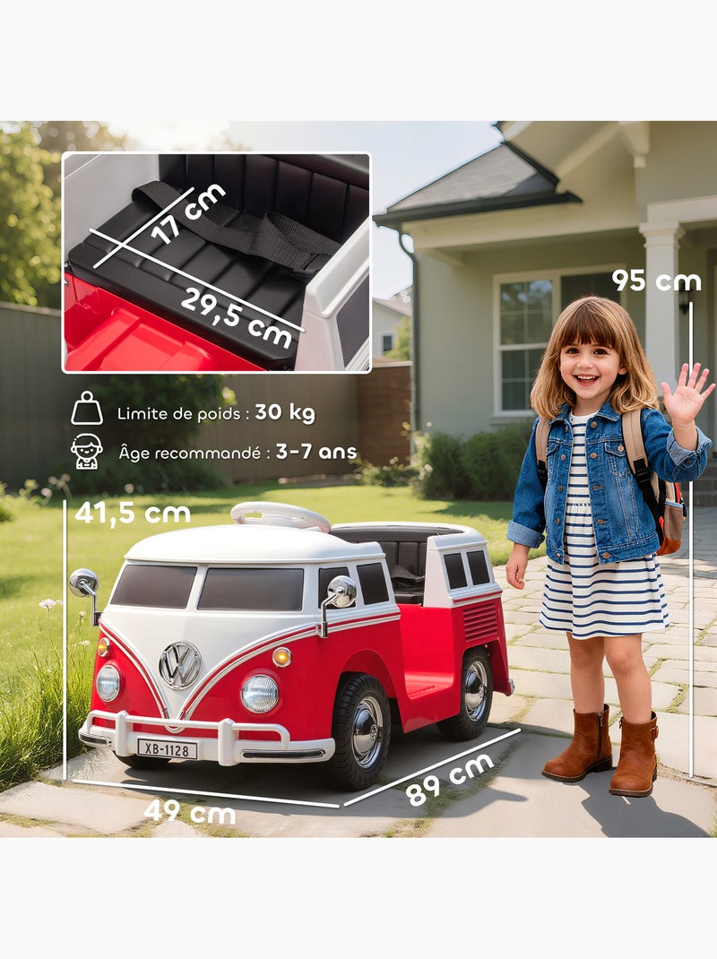 Voiture électrique enfant volkswagen combi t1 2 moteurs 12v nombreux effets blanc rouge Rouge - Kiabi