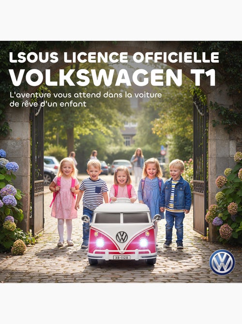 Voiture électrique enfant volkswagen combi t1 2 moteurs 12v nombreux effets blanc rouge - Kiabi