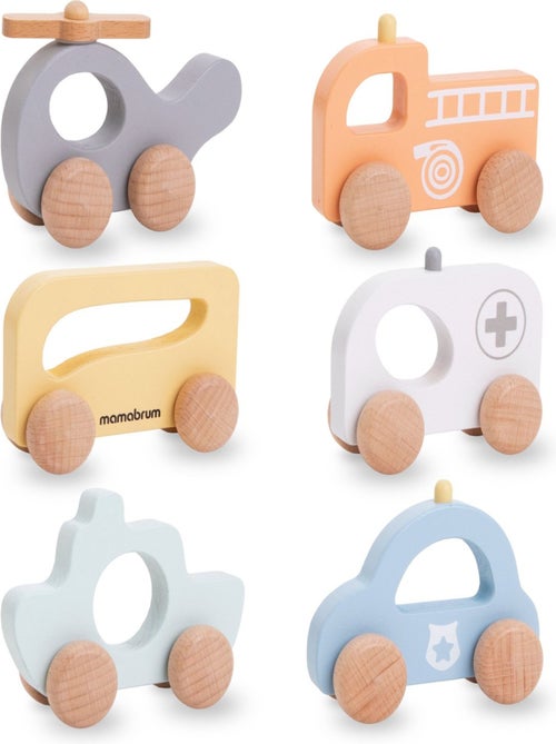 Voiture Enfant bois, - Jouet en bois voitures, hélicoptère, bateau, Ambulance, Camion Pompier - Kiabi