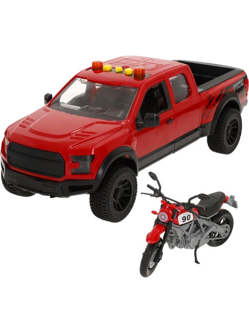 Voiture pick-up à friction avec moto, lumière et son speed & go - Kiabi