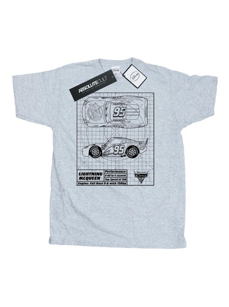 Voitures - T-shirt motif Flash McQueen motif/style plan (Flash McQueen) Gris chiné - Kiabi