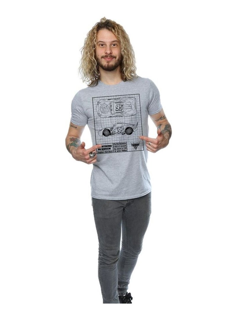 Voitures - T-shirt motif Flash McQueen motif/style plan (Flash McQueen) Gris chiné - Kiabi