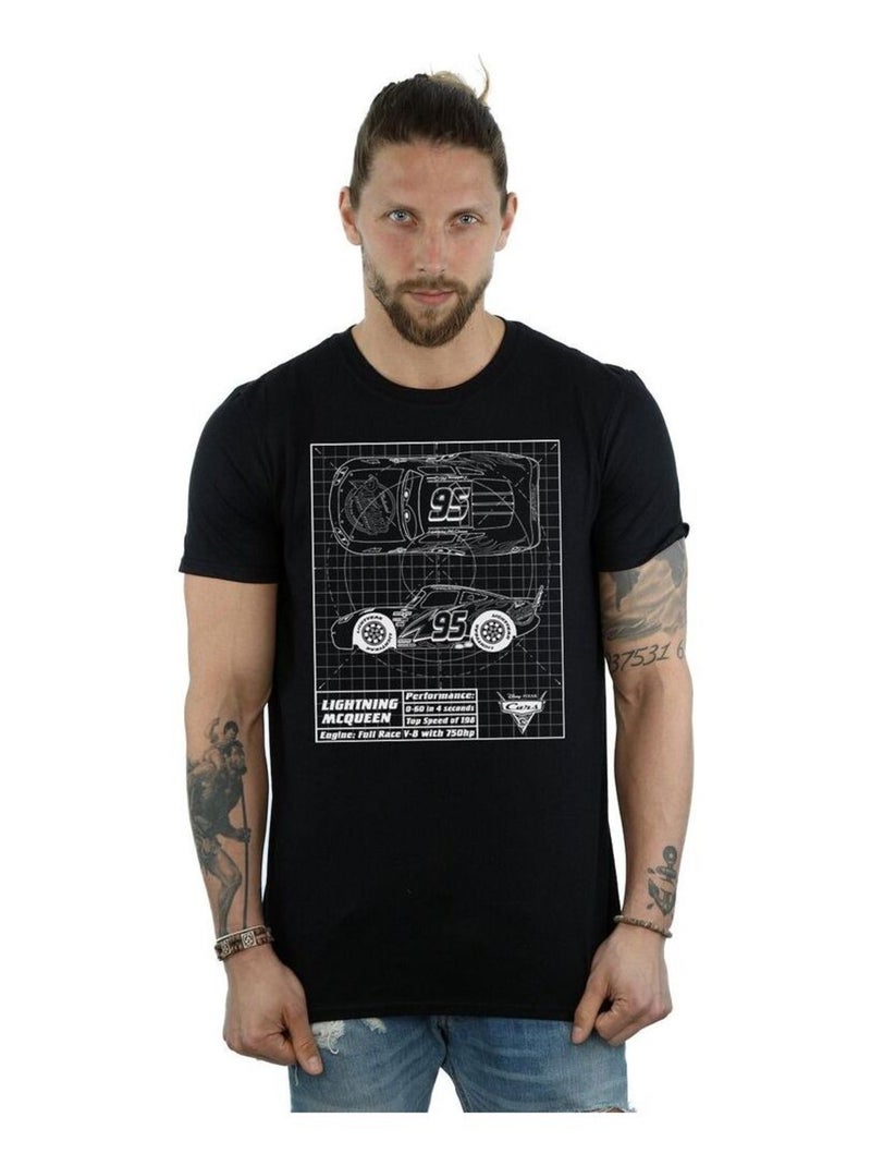 Voitures - T-shirt motif Flash McQueen motif/style plan (Flash McQueen) Noir - Kiabi